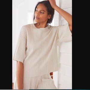 Anthropologie Stateside Ribbed Scoop Top Half Sleeves Cozy Soft